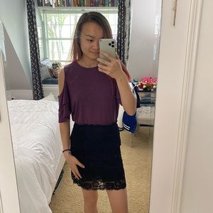 Francesca’s purple off the shoulder blouse